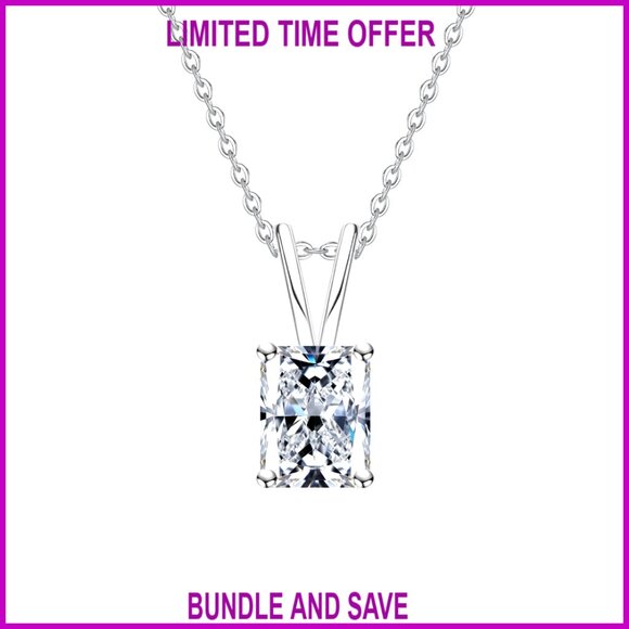 3CT Moissanite Pendant Necklace Sterling Silver Adjustable Chain Gift Ready